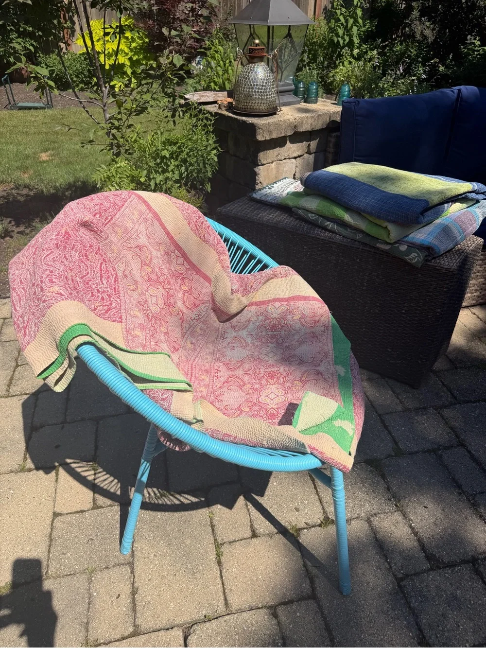 Vintage Handmade Indian Cotton Kantha Quilt Throw – Reversible